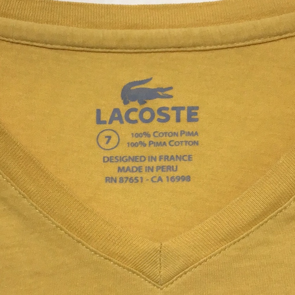 Lacoste Mens V Neck Cotton T Shirt Sz 7